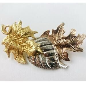 Vintage Leaf Pin Brooch Statement Large Bronze Silver Gold Tone Mixed Metal Rose